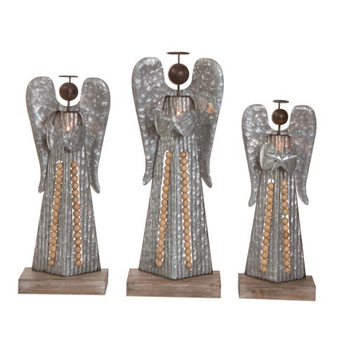 Silver Metal Beaded Angel Decor Set of 3 for Home Decor