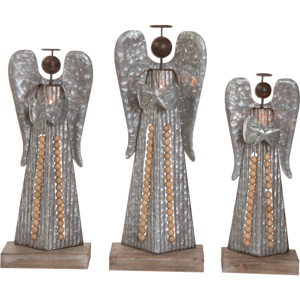 Transpac Silver Metal Beaded Angel Decor Set Of 3 For Home Decor In Gray
