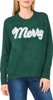 CeCe Merry Intarsia Crewneck Sweater