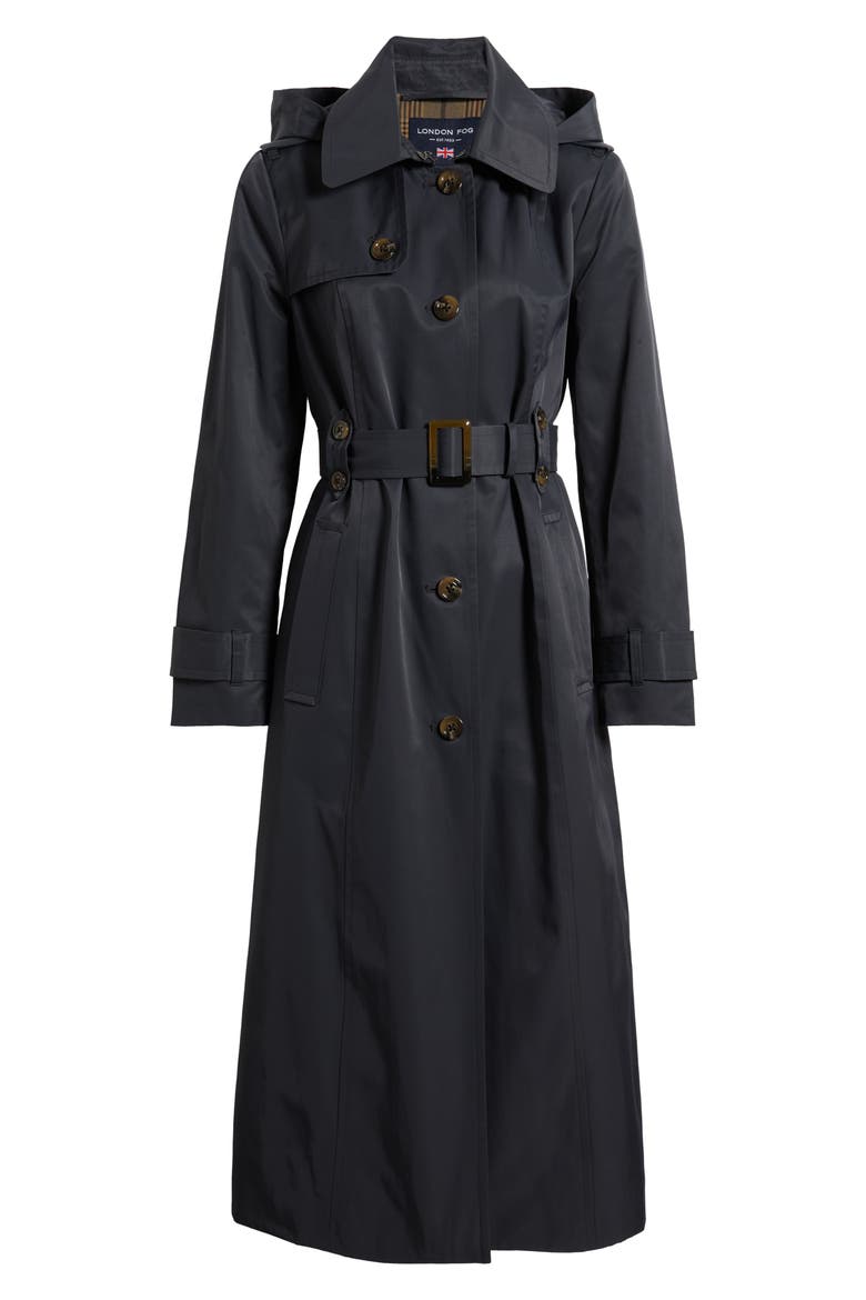 Hooded Single Breasted Maxi Trench Coat, Alternate, color, CHARCOAL