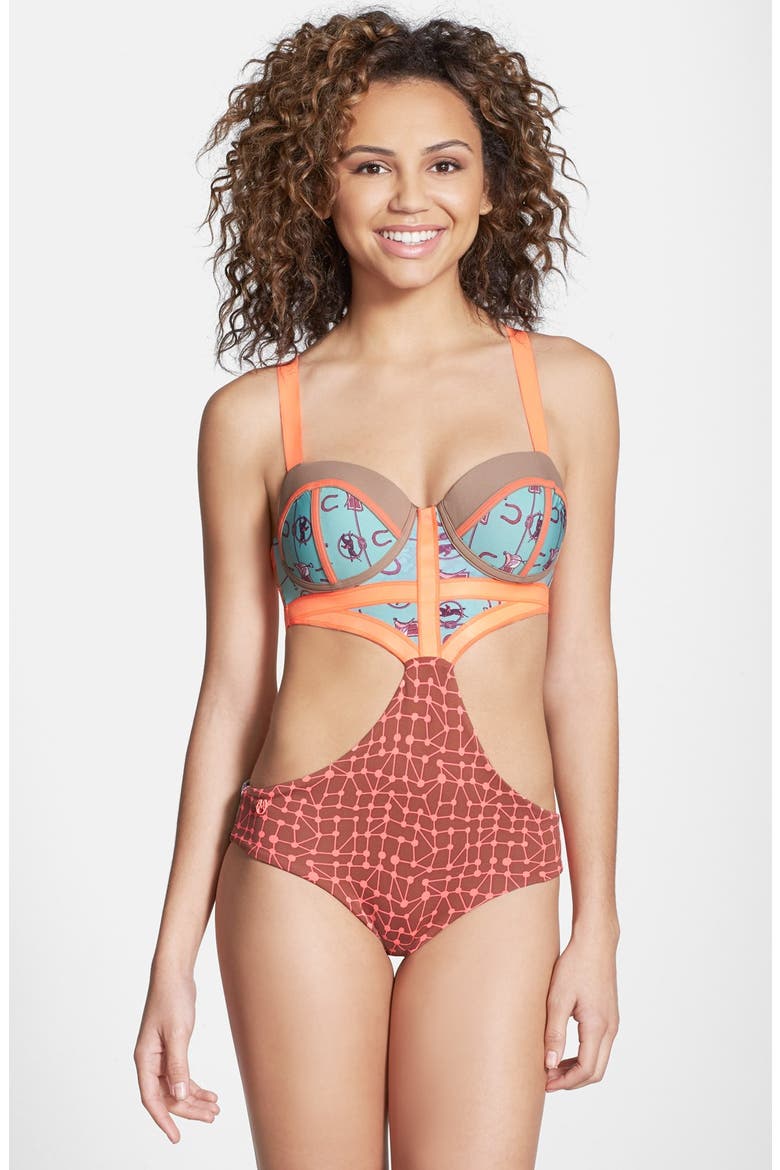 'Citrus Award' Cutout One-Piece Swimsuit, Main, color, MULTI