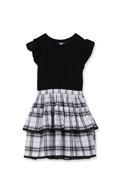 Girls Short Sleeve Mixed Media Dress