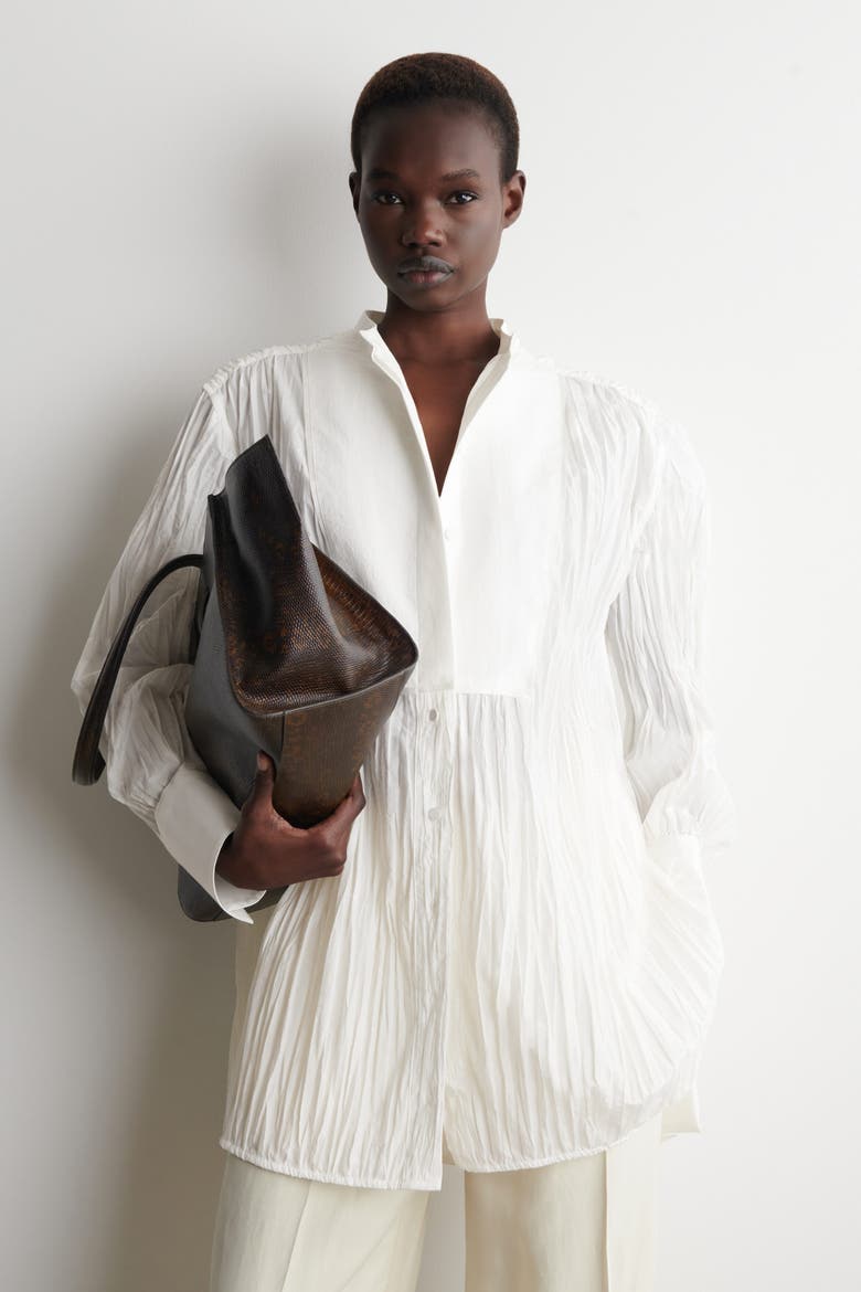 Bib-front Crinkled-cotton Shirt, Main, color, WHITE