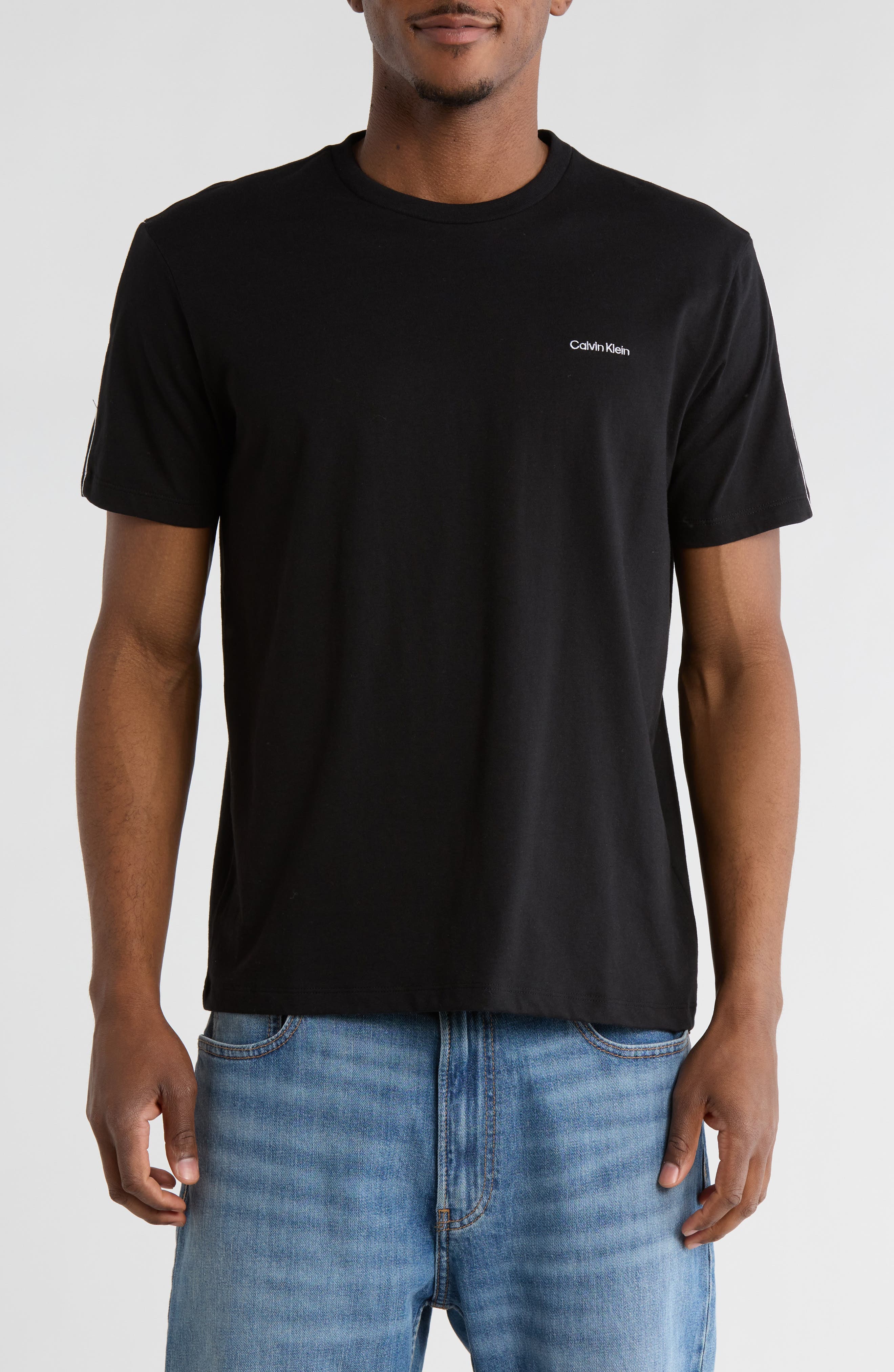 Calvin Klein Logo Piped Sleeve Cotton Graphic T-Shirt