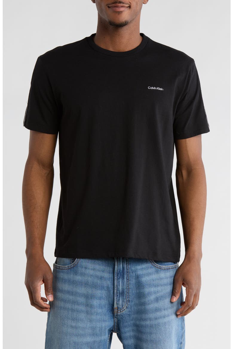 Logo Piped Sleeve Cotton Graphic T-Shirt, Main, color, BLACK