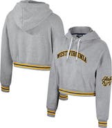 THE WILD COLLECTIVE Women's The Wild Collective Heather Gray West Virginia Mountaineers Cropped Shimmer Pullover Hoodie
