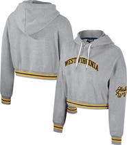THE WILD COLLECTIVE Women's The Wild Collective Heather Gray West Virginia Mountaineers Cropped Shimmer Pullover Hoodie