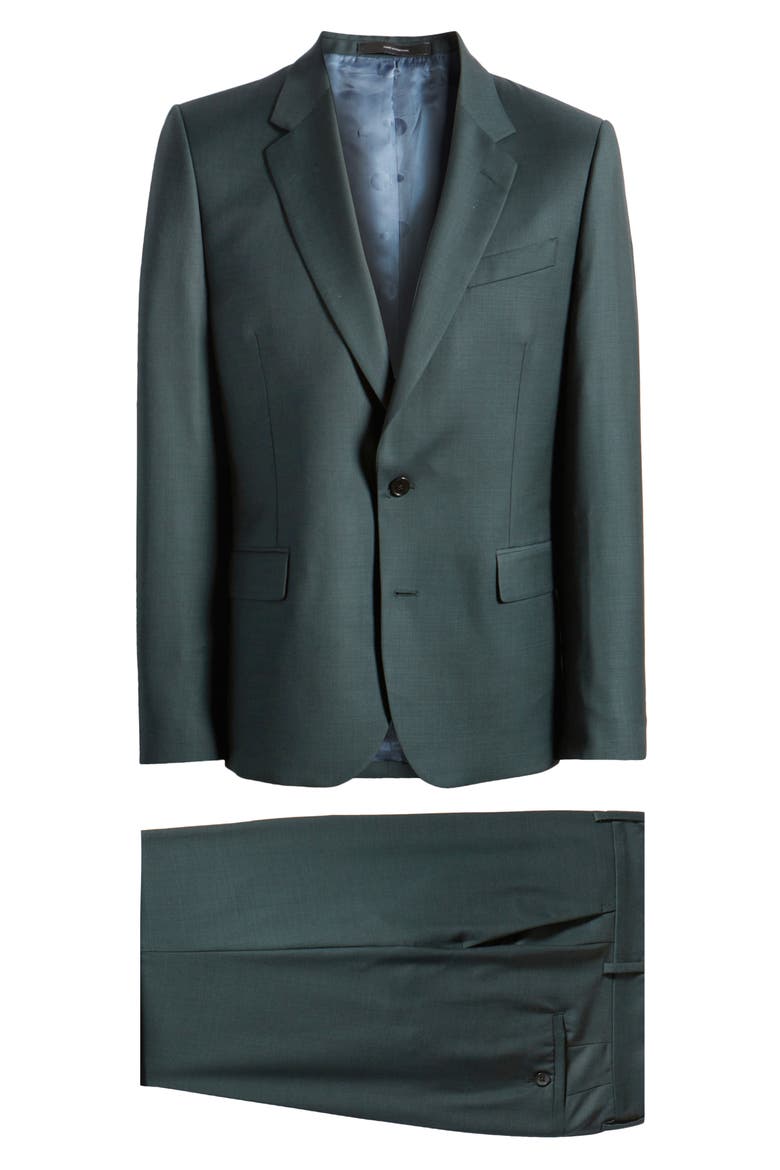 Tailored Fit Solid Green Wool Suit, Main, color, PETROL GREEN