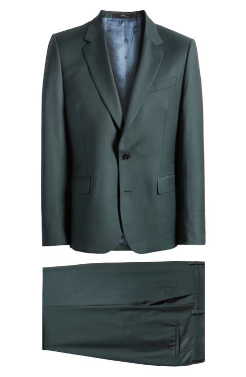 Tailored Fit Solid Green Wool Suit