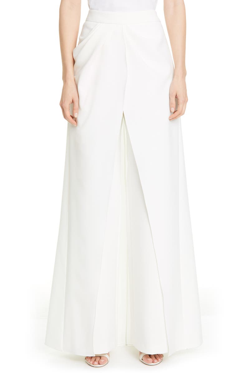 Brandon Maxwell Draped Waist Crepe Wide Leg Pants, Main, color, 