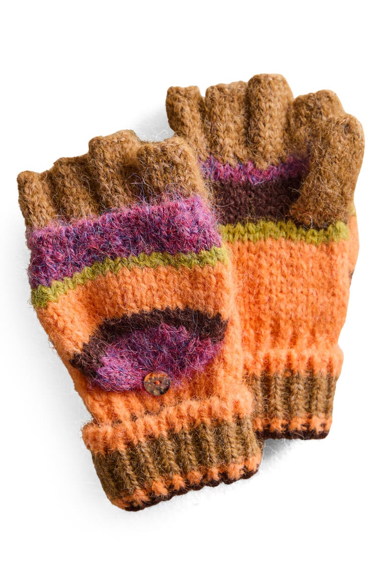 Free People Super Stripe Pop Top Mittens, Alternate, color, Hot Coral