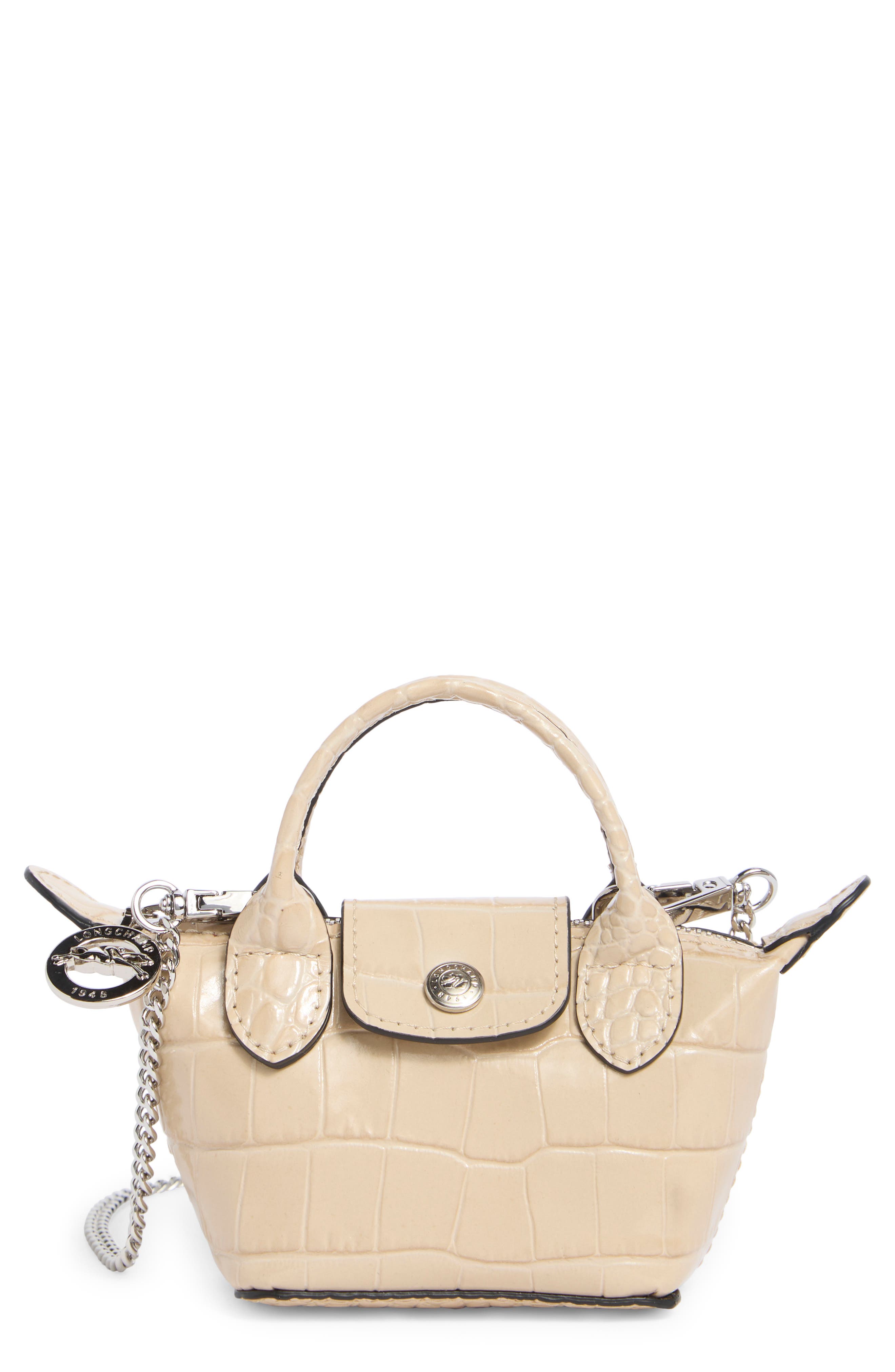 Longchamp Nano Croc Embossed Leather Crossbody Bag, Main, color, Chalk