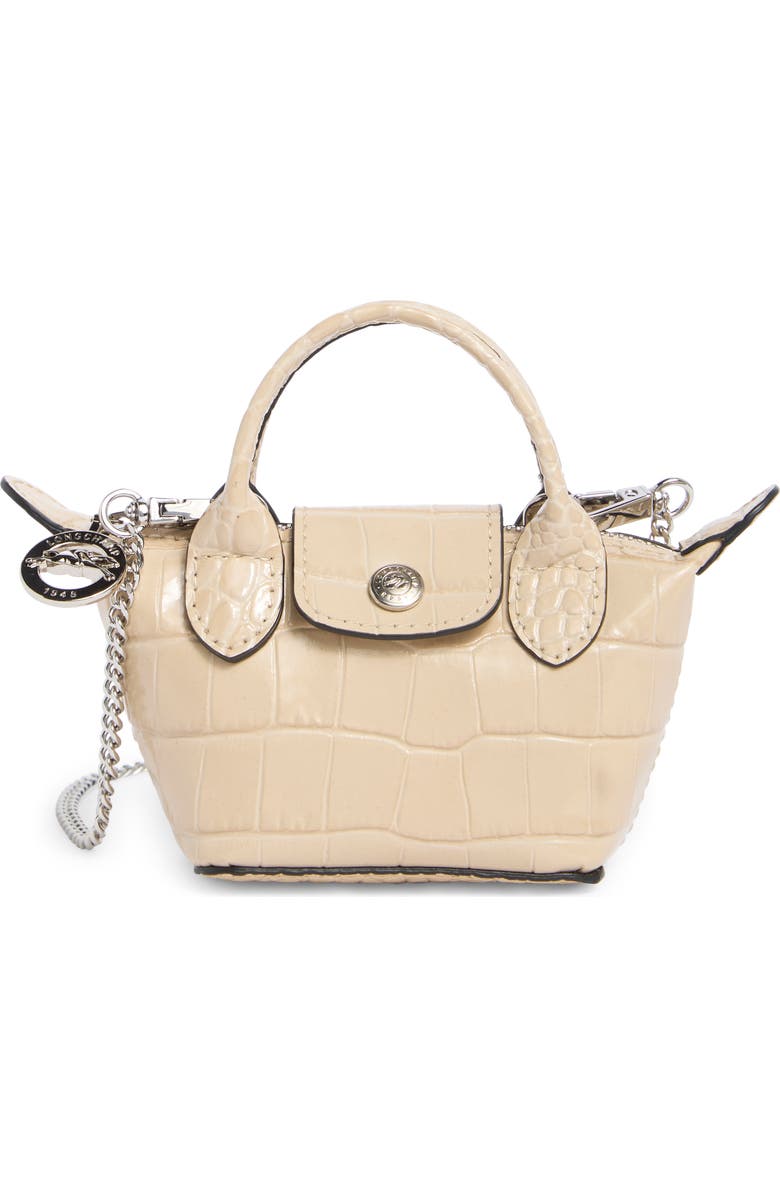 Longchamp Nano Croc Embossed Leather Crossbody Bag, Main, color, Chalk