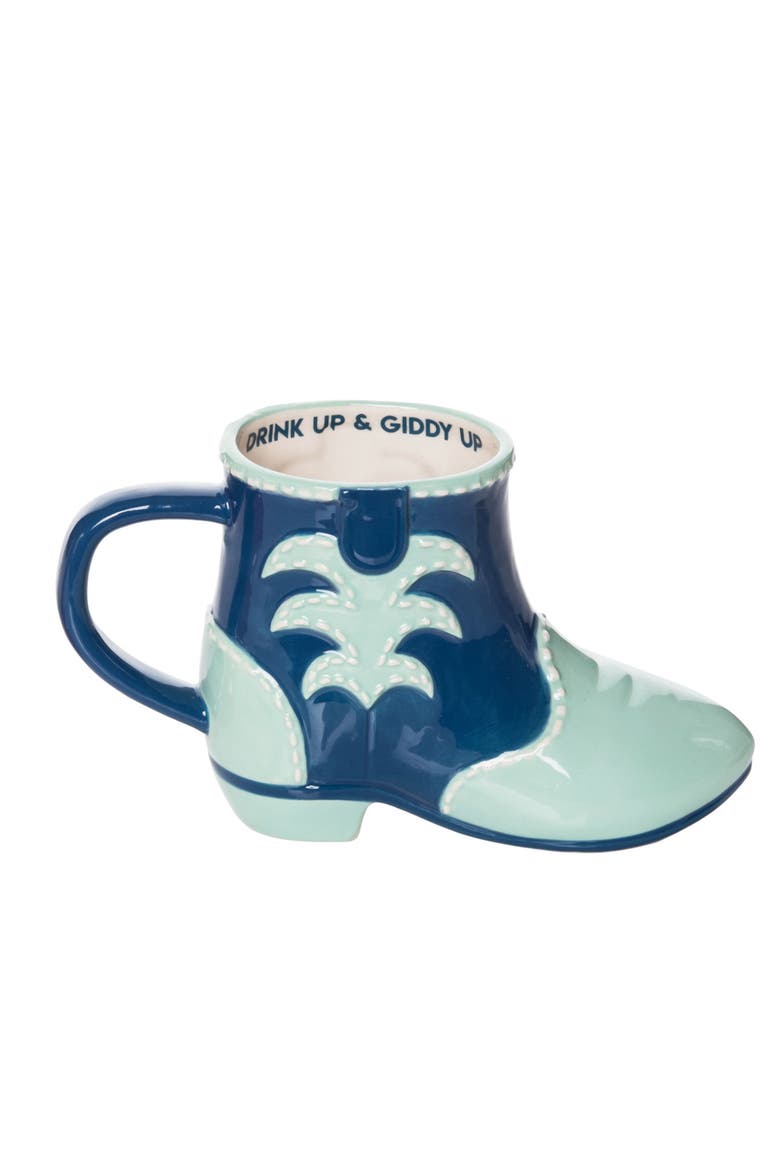 Drink Up And Giddy Up Boot Mug Ceramic Blue 11.5 oz, Main, color, Blue