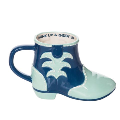 Drink Up And Giddy Up Boot Mug Ceramic Blue 11.5 oz