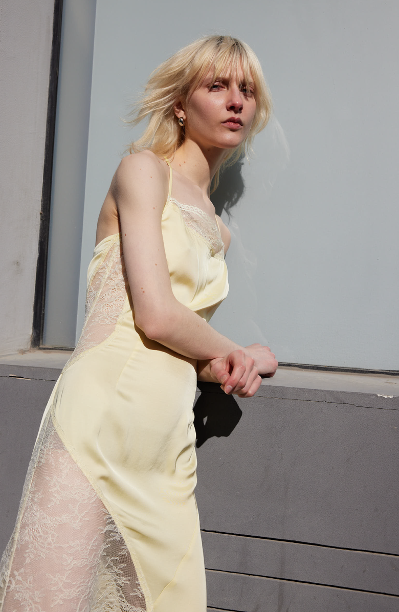 SAEMDI Lace Trim Midi Dress, Alternate, color, Pastel Yellow