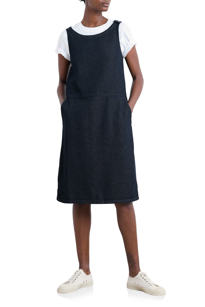 Salt Weave Denim Pinafore Dress, Main, color, DARK WASH