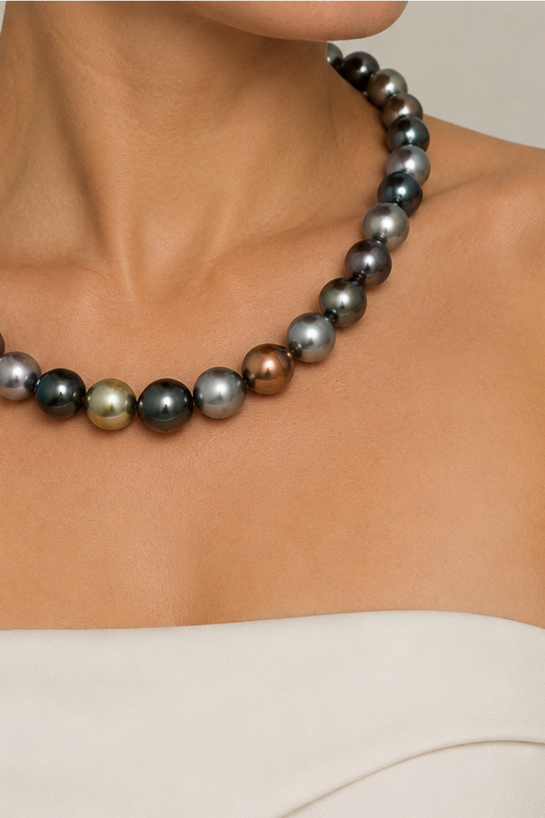 10-12mm Tahitian South Sea Multicolor Drop - Shape Pearl Necklace - Premier AAAA Quality, Alternate, color, White Gold Clasp