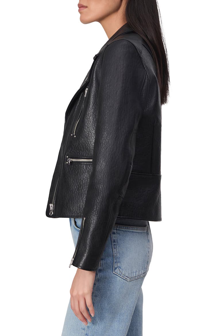 Arrow Leather Jacket, Alternate, color, BLACK
