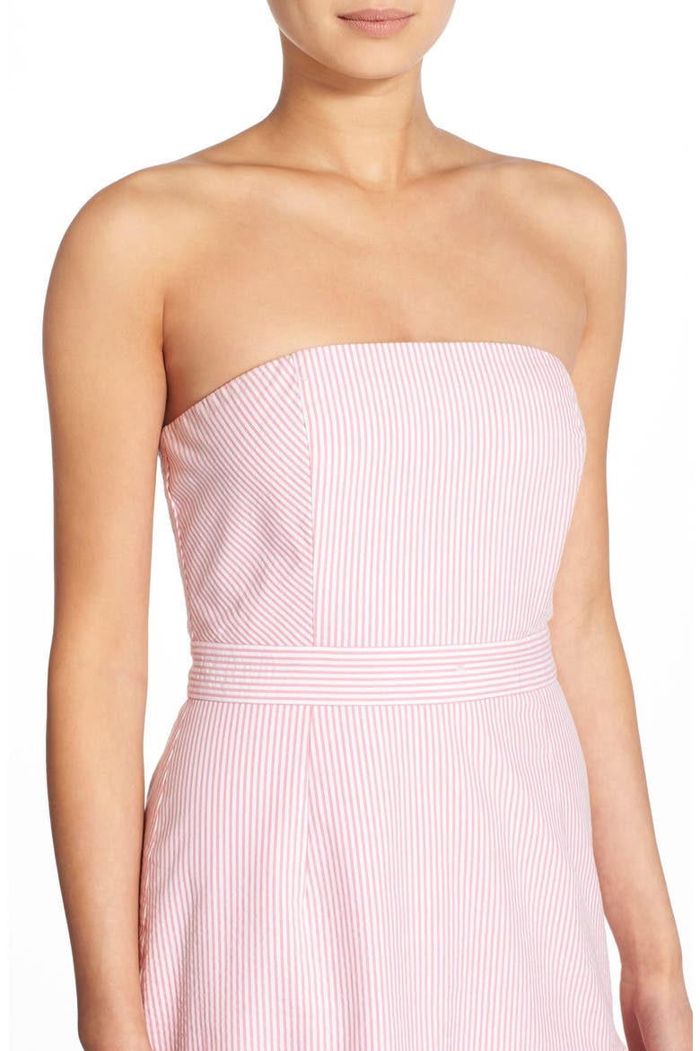 Strapless Seersucker Dress, Alternate, color, FLAMINGO