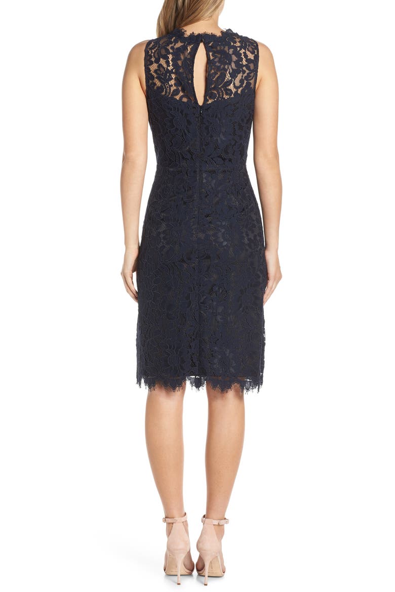 High Neck Lace Sheath Dress, Alternate, color, NAVY