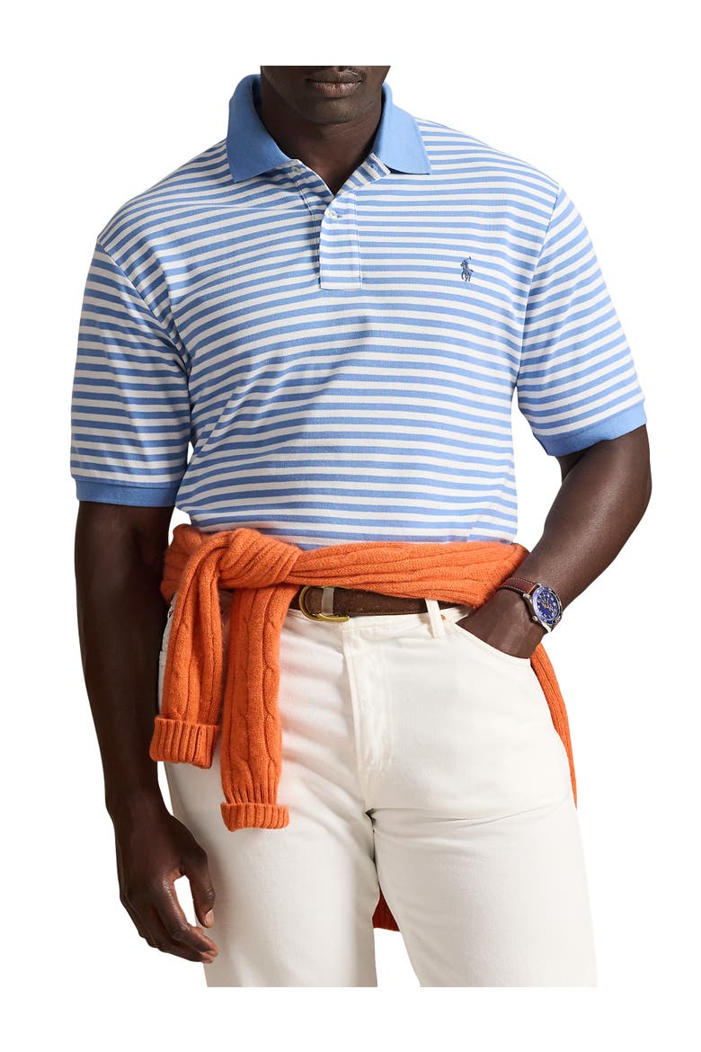 Big & Tall Striped Mesh Polo Shirt, Main, color, BRISTOL BLUE ND WHT