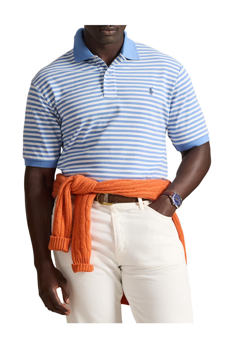 Polo Ralph Lauren Big
Tall Striped Mesh Polo Shirt, Main, color, Bristol Blue Nd Wht