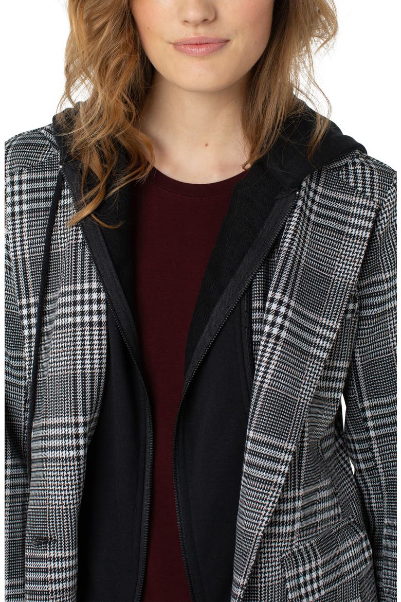 Check Boyfriend Blazer with Removable Hoodie Insert, Alternate, color, BK/WHT/BRN