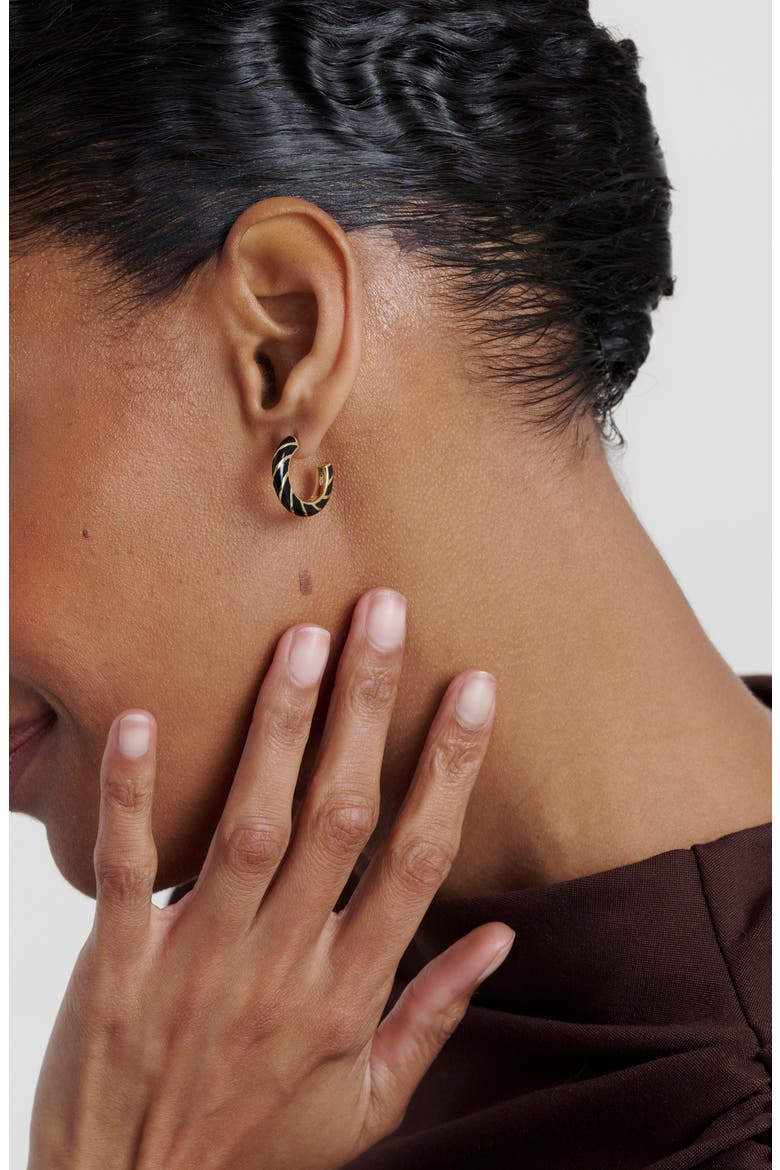 Trinna Twisted Enamel Hoop Earrings, Alternate, color, GOLD TONE BLACK