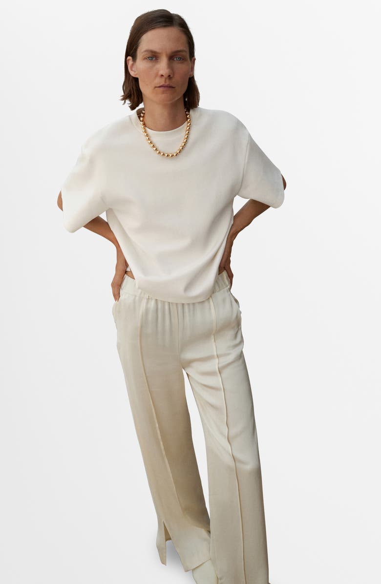 MANGO Selection Satin Slit Hem Wide Leg Pants, Alternate, color, Vanilla