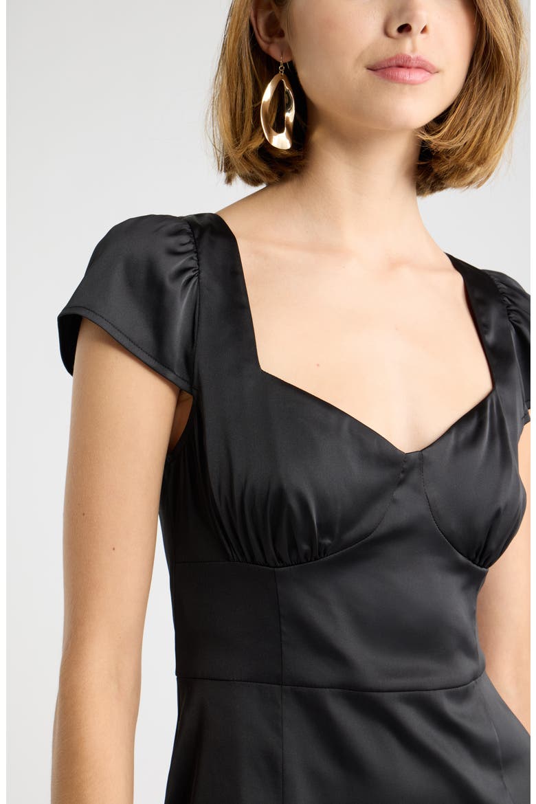 Sweetheart Neck Satin Dress, Alternate, color, BLACK