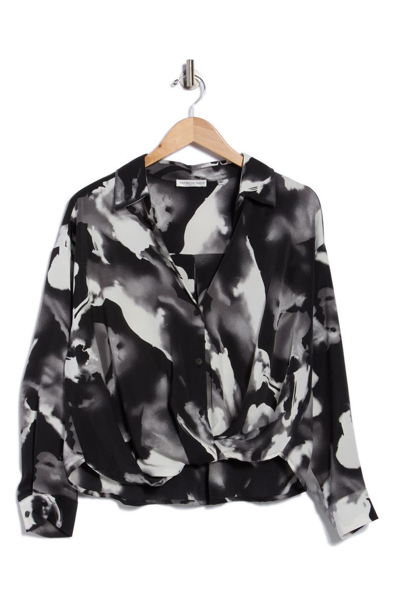 PATRIZIA LUCA Marble Button-Up Shirt, Alternate, color, Black
