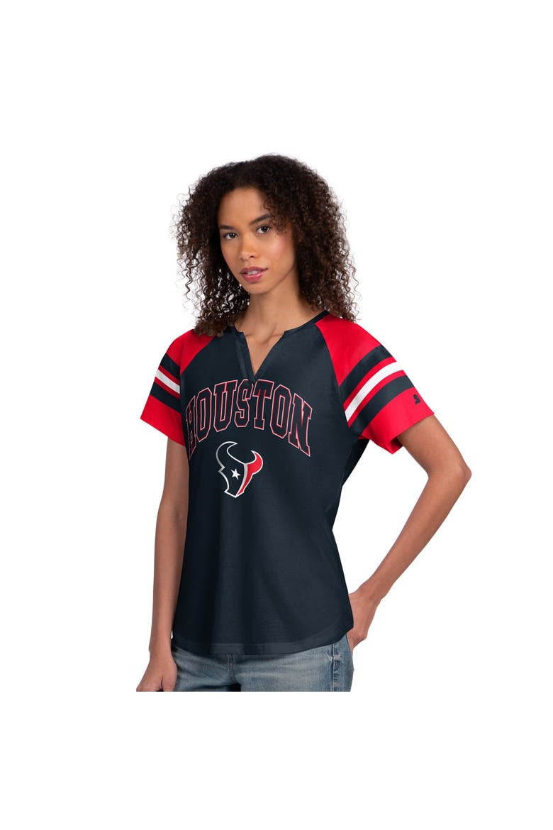 Women's Starter  Navy Houston Texans Game On Notch Neck Raglan T-Shirt, Main, color, Navy