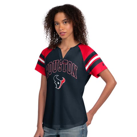 Women's Starter  Navy Houston Texans Game On Notch Neck Raglan T-Shirt