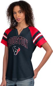 STARTER Women's Starter Navy Houston Texans Game On Notch Neck Raglan T-Shirt