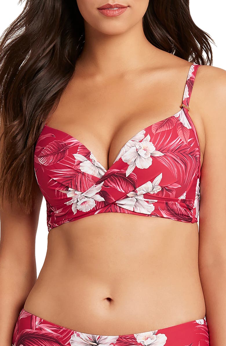 Sea Level Cross Front Floral Molded Bikini Top, Main, color, 