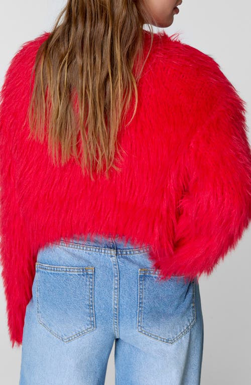 Nasty Gal Shaggy Crop Cardigan In Light Red