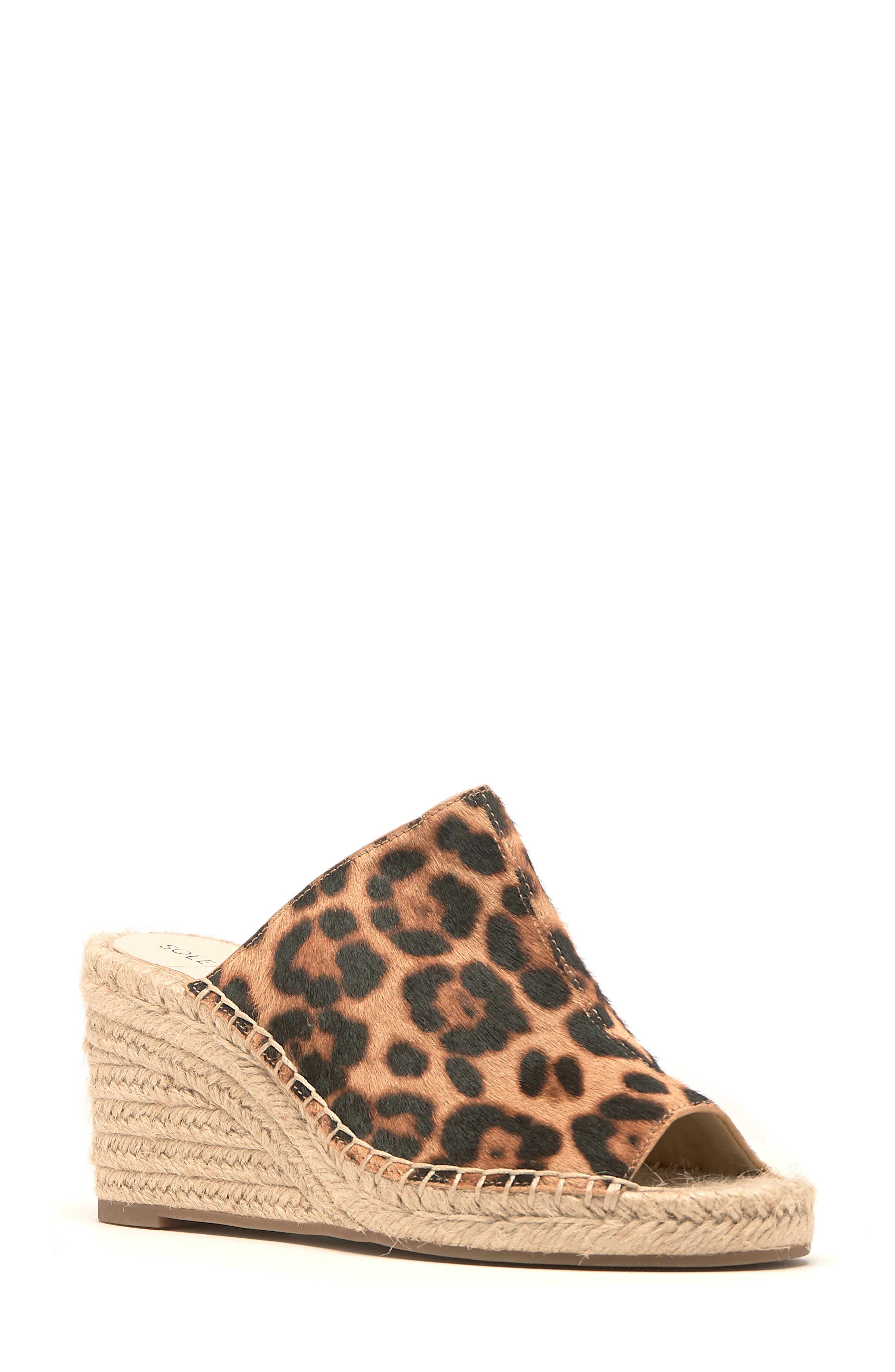 Caleena Genuine Calf Hair Wedge Slide Sandal, Main, color, NATURAL MULTI CALF HAIR