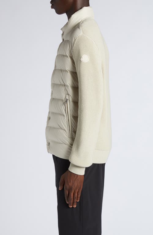 Moncler Quilted Down & Cotton Knit Cardigan In Light Beige