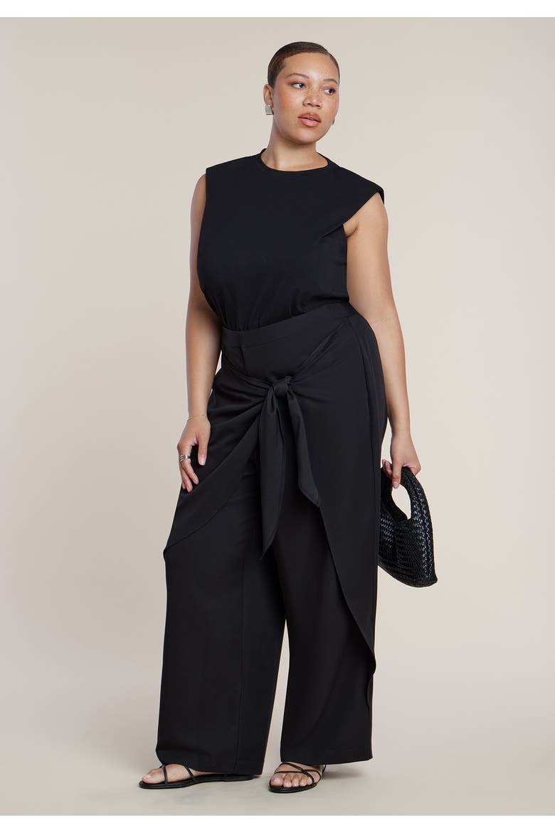 Wrap Detail Trouser, Alternate, color, BLACK ONYX