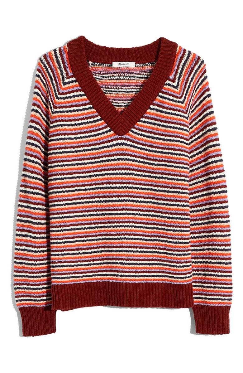 Madewell Arden V-Neck Pullover Sweater in Stripe, Alternate, color, 