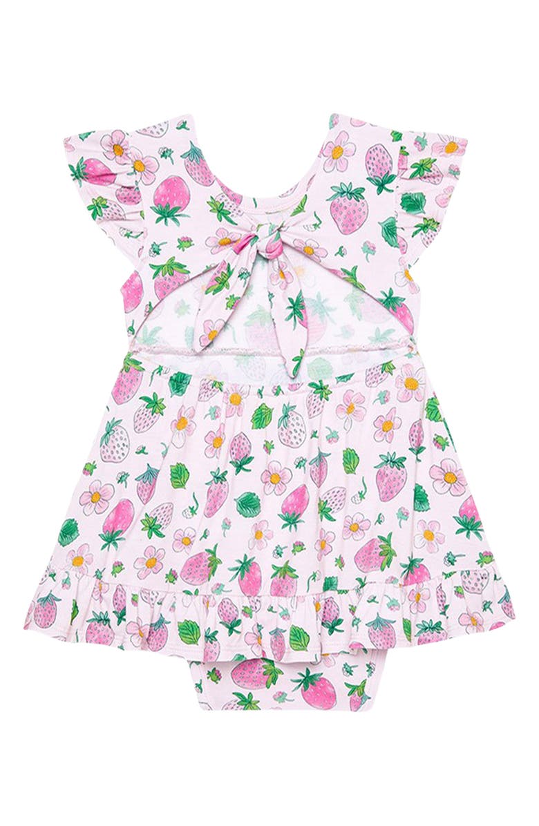 Posh Peanut Kyra Strawberry Print Cutout Skirted Bodysuit, Alternate, color, Pink