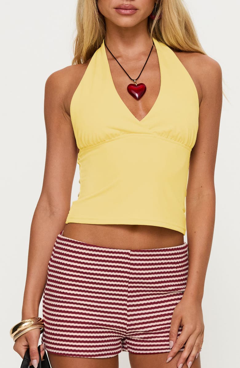 Princess Polly Whimsy Lemon Crop Halter Top, Main, color, Lemon