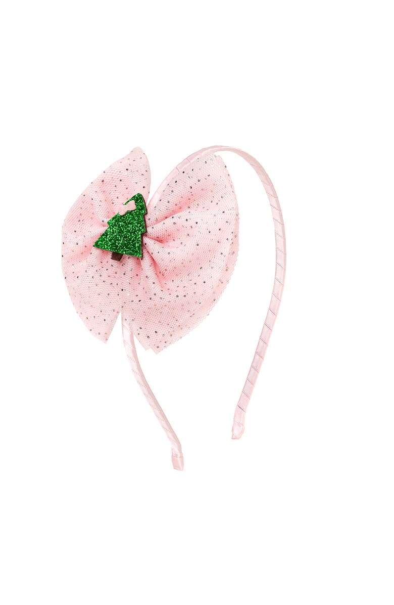 Sweet Wink Christmas Tree Tulle Bow Headband, Main, color, Pink