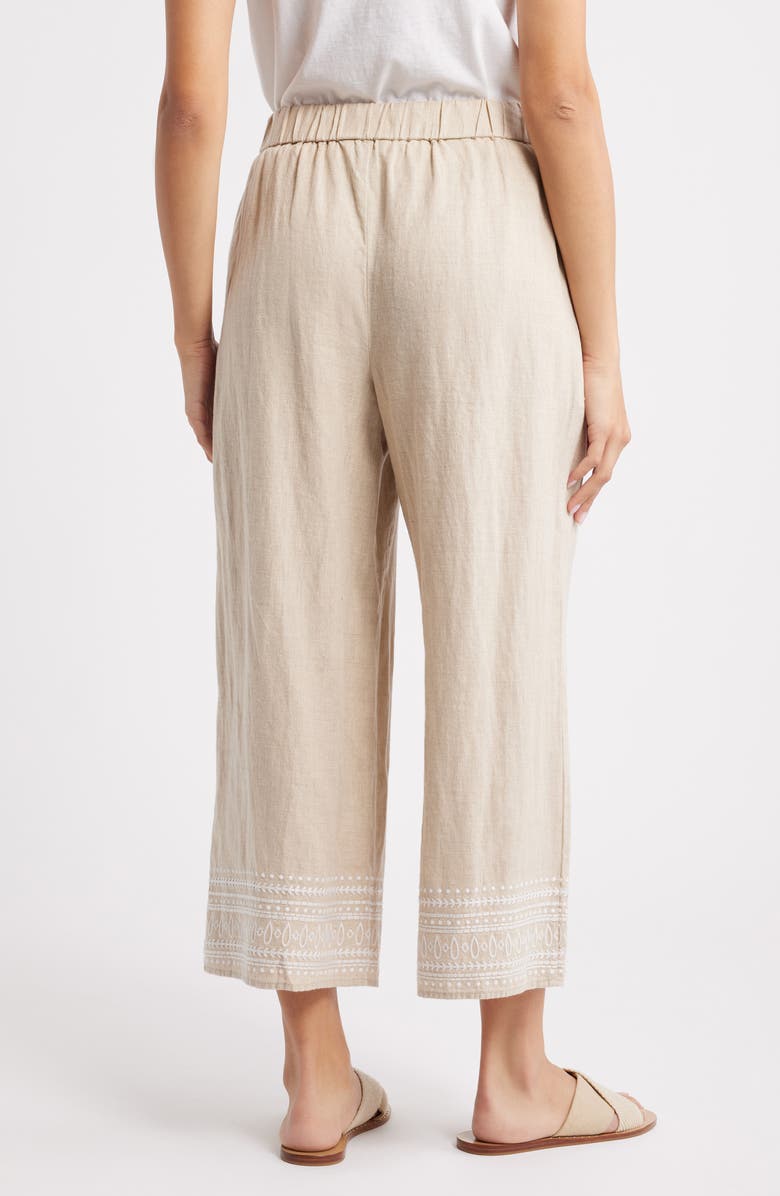 Tommy Bahama Two Palms Embroidered Wide Leg Linen Pants, Alternate, color, Natural Linen