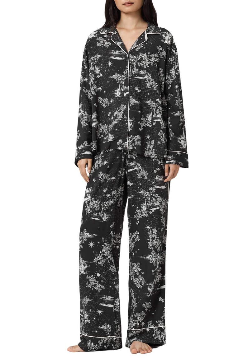 Maude Contrast Piping Pajamas, Main, color, MARIA BLACK