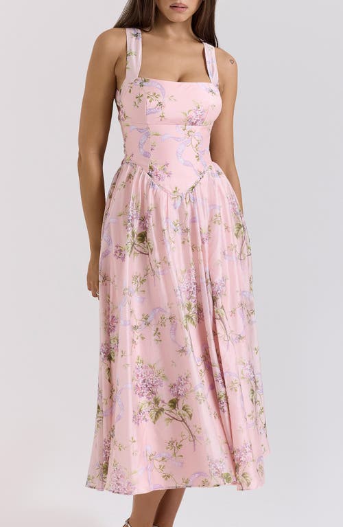 HOUSE OF CB HOUSE OF CB MINERVA FLORAL PRINT CHIFFON MIDI SUNDRESS
