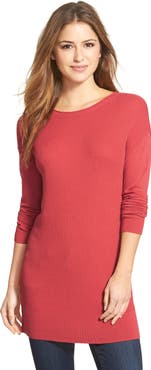 Caslon® Long Sleeve Rib Knit Tunic Top