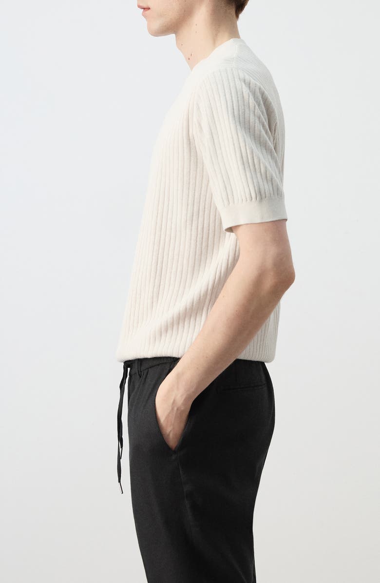 MANGO Short Sleeve Cotton & Modal Rib Top, Alternate, color, Sand