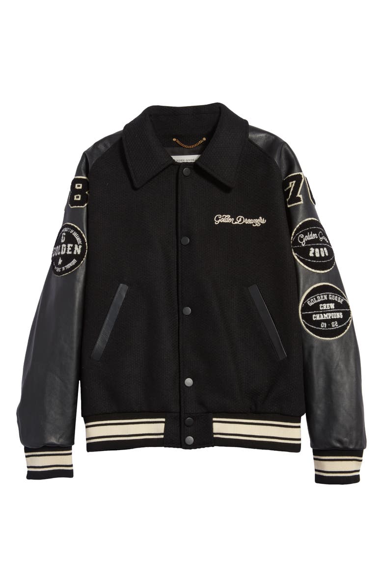 Golden Goose Golden Dreamers Wool & Leather Letterman's Jacket, Alternate, color, Black